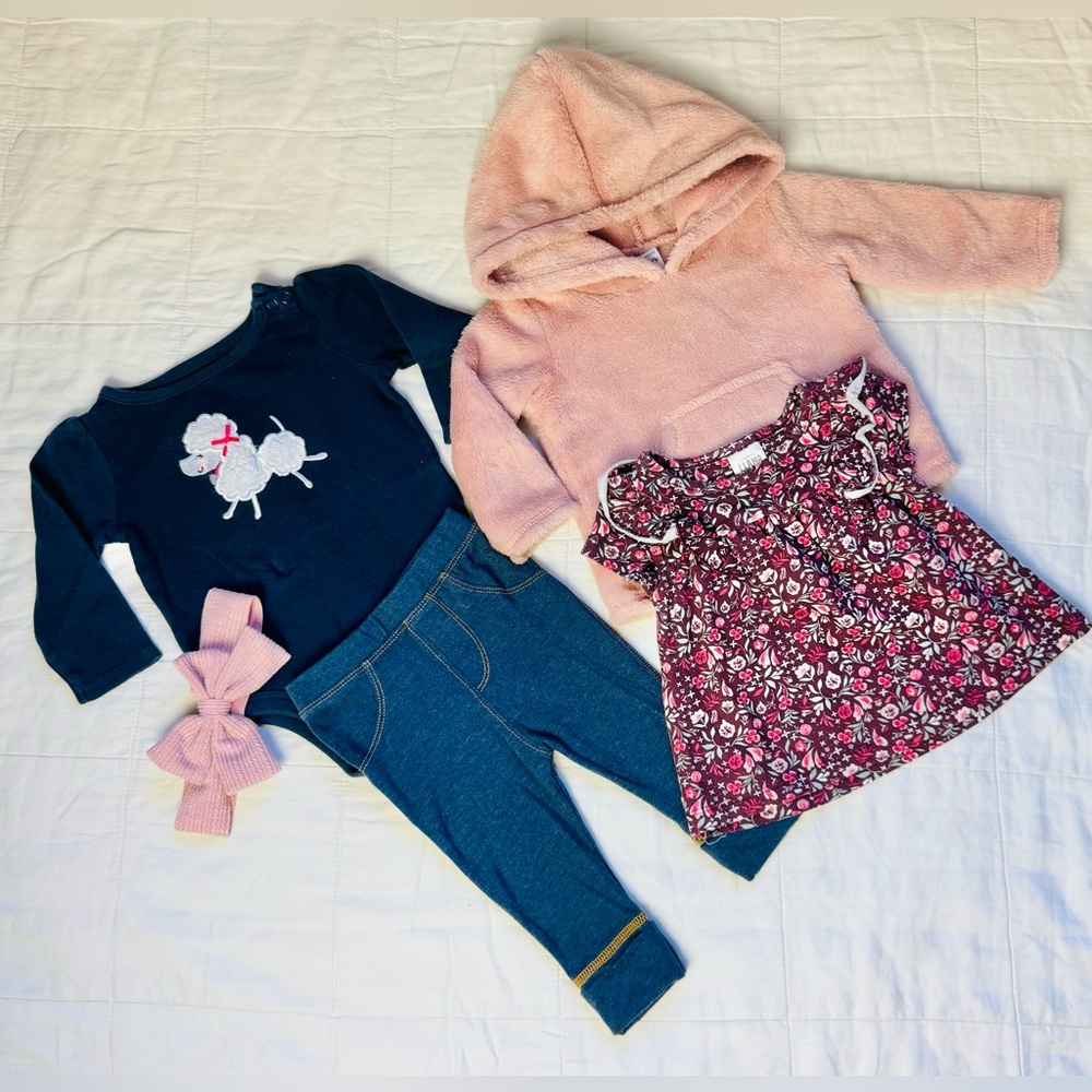 Carters Calling LLama Baby Girl bundle Lot Matching Sets Florals Fuzzy Sweater